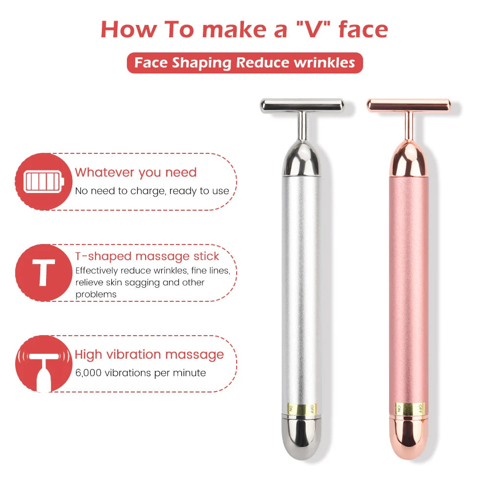 24k Gold Face Lift Bar Roller Vibration Slimming Massager Facial Stick Facial Beauty Skin Care T Shaped Vibrating Tool [SKC]