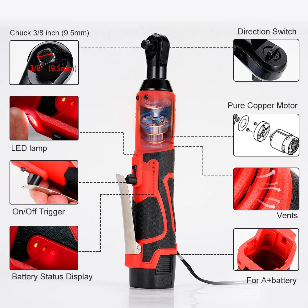 12V/18V Electric Impact Wrench Cordless Rechargeable Screwdriver 3/8 Inch Right Angle Ratchet Wrenches Driver Drill Power Tool [TOL]