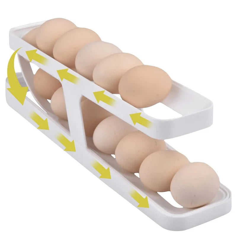 2023 New Refrigerator Egg Rolling Storage Rack Egg Storage Holder Rolldown Egg Dispenser Refrigerator Storage Box [DSP]