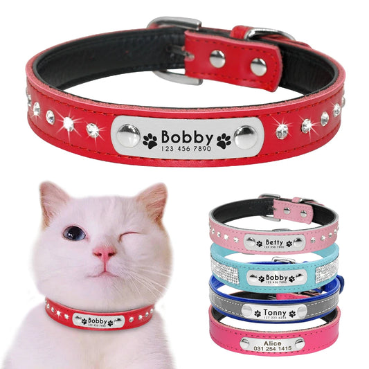 Leather Cat Collar Personalized Cat Collar For Puppy Small Dogs Pet Kitten Nameplate Collar Free Engraving Adjustable [PET]