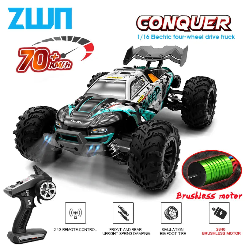 ZWN 1:16 70KM/H Or 50KM/H 4WD RC Car With LED Remote Control Cars High Speed Drift Monster Truck for Kids vs Wltoys 144001 Toys [TOYS]