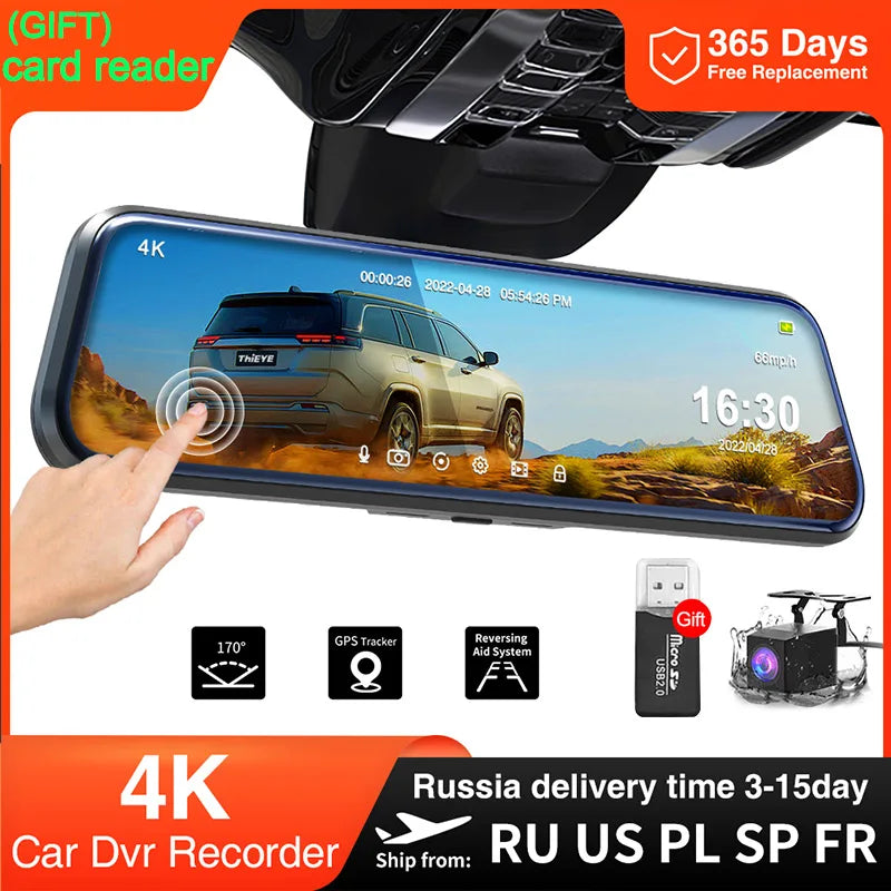 Car DVR Rear View Mirror Video Recroder 10" inch Back Up Car Camera Dual Lens Cam Night Vision Front and Rear Security for Cars [CAR]