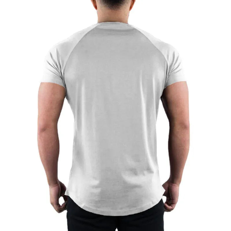 Plain Gym T-shirt Men Summer Fitness Clothing O-Neck Short Sleeve T-shirt Cotton Slim Fit Tshirt Bodybuilding Workout Tees Tops [TSH]