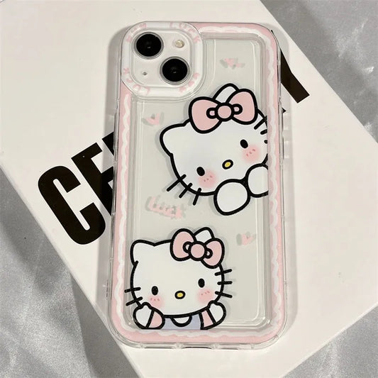 NEW Sanrio Ins Hello Kitty Pink Phone Case For Iphone 15 14 13 11 12 Pro Max X XR XS 7 8 Plus Y2k Clear Silicone Anti-fall Cover [PHC]