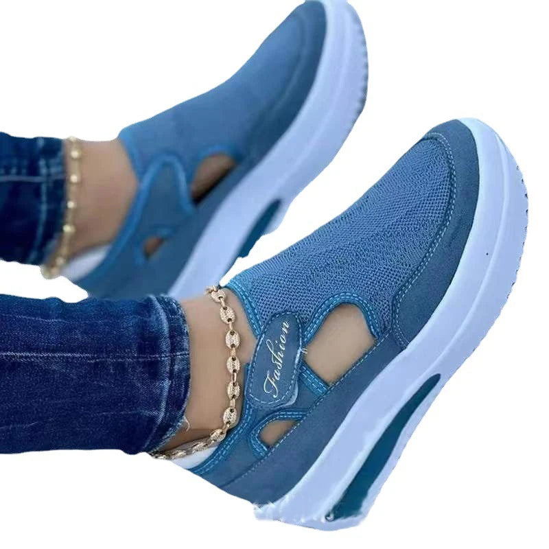 Women Fashion Vulcanized Sneakers Platform Solid Color Flats Ladies Shoes Casual Breathable Wedges Ladies Walking Sneakers [SHO]