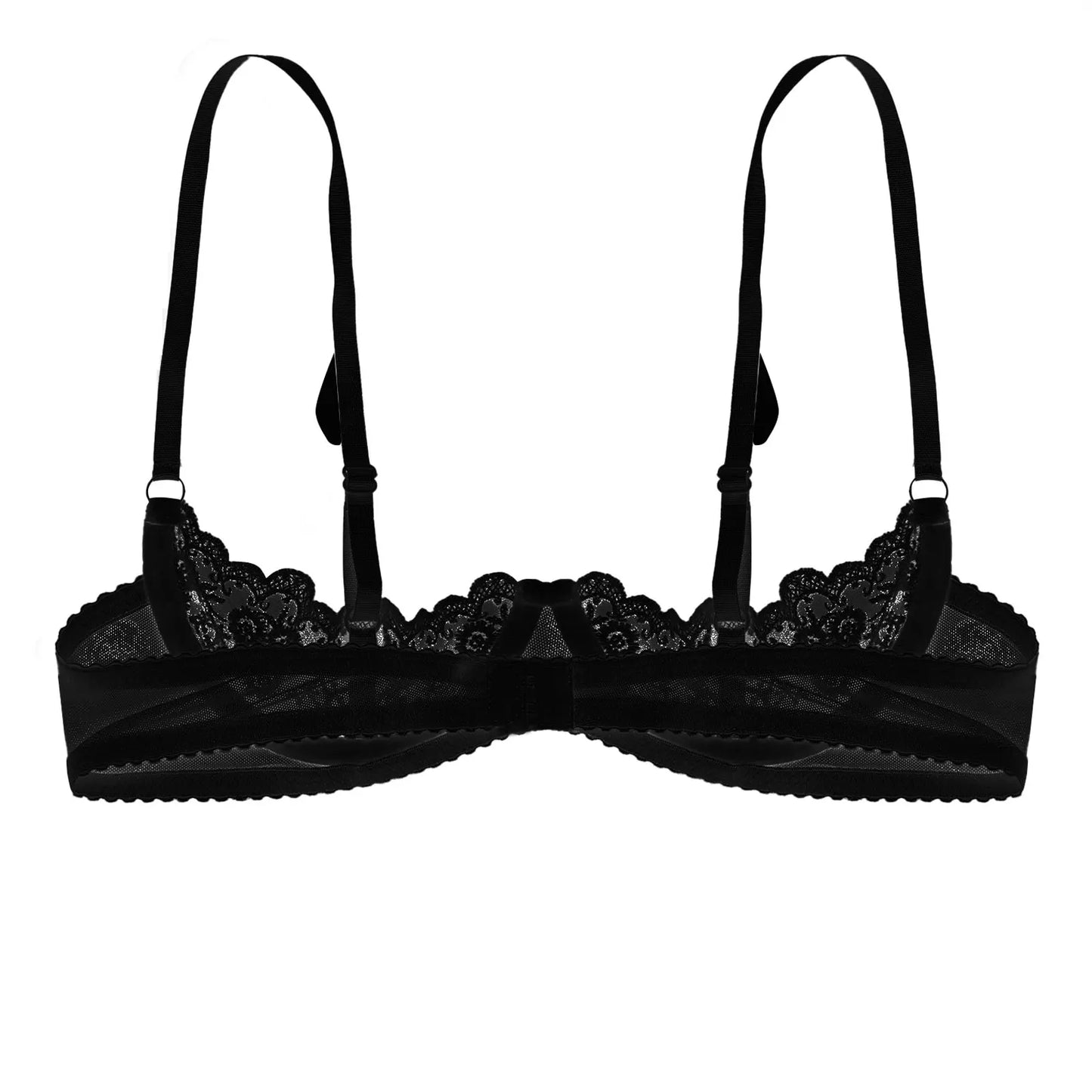 Women Lace Half Cup Bra Underwired Open Nipple Push Up Cupless Exposed Breasts Underwired See Through Sheer Lace Sexy Exotic Bra [GRM] [UND]