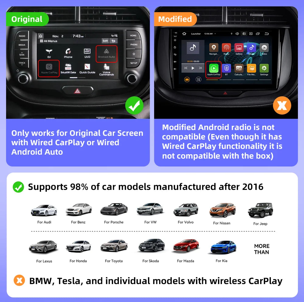 CarAIBOX 2in1 Wireless CarPlay Dongle Wireless Android Auto Box For Car Radio with Wired CarPlay [CAR]