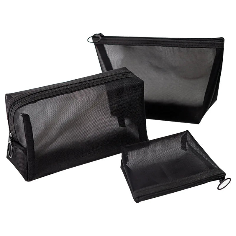 New Mesh Transparent Cosmetic Bags Small Large Clear Black Makeup Bag Portable Travel Toiletry Organizer Lipstick Storage Pouch [CSM]