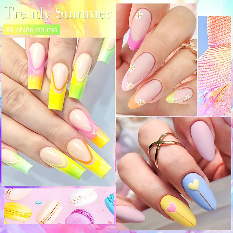 2/6Pcs/Set Macaron Gel Nail Polish Set Spring Summer Candy Colors UV LED Nail Art Gel Semi Permanent Varnish Base Top Coat Kits [BEU]