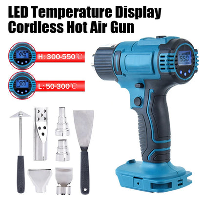 Heat gun 2500W Cordless Electric Heat Gun 0-550℃Temp Adjustab Heating Equipment Hot Air Machine Compatible for Makita 18Vbattery [TOL]