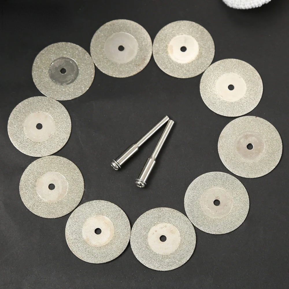 10pcs 30mm Diamond Cutting Discs Cut Off Mini  Saw Blade with 2pcs Connecting 3mm Shank for Dremel Drill Fit Rotary Tool [TPT]