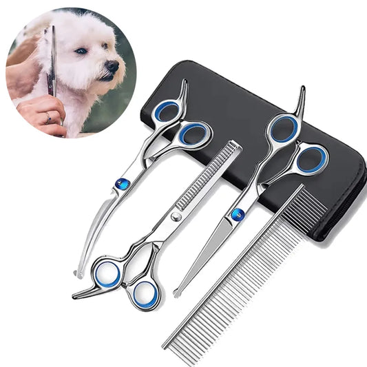 New Safty Pet Grooming Scissors Round Head Professional Stainless Steel Dog Hair Scissors Pet Shears Animal Cutting Portable Set [PET]