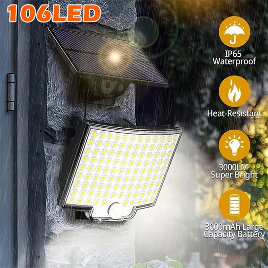 106LED Outdoor Solar Light with Motion Sensor Floodlight Remote Control IP65 Waterproof for Patio Garage Security Wall Light [SLG]