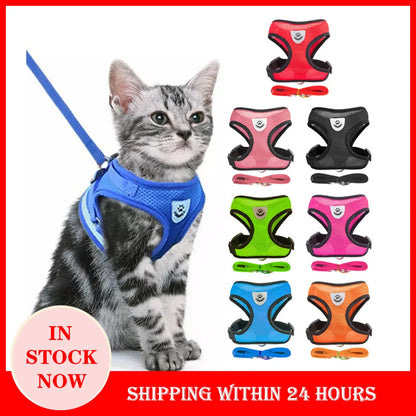 Cat Harness Adjustable Vest Walking Traction Rope Set for Dog Collar Breathable Mesh Harness for Small Medium Cat Dog Pet Lead [PET]