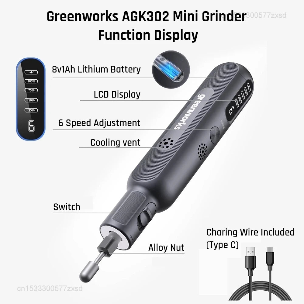 Xiaomi Greenworks USB Charging Mini Grinder Cordless 80W 52pcs Grinder Rotary Tools Mini Drill Electric Carving Pen Grinder [TOL]