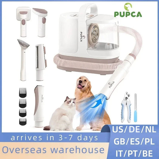 PUPCA Pet Grooming Kit 1.3L Vacuum Cleaner for Dog 99% Pet Hair 60db Low Noise & 3 Levels Suction with 7 Grooming Shedding Tools [PET]