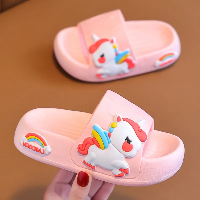 Summer Kids Home Shoes Flip Flops Baby Girls Slippers for Children Cartoon Unicorn Bathroom Antislip Thick Sole Slides 2-8 Years [SHO]