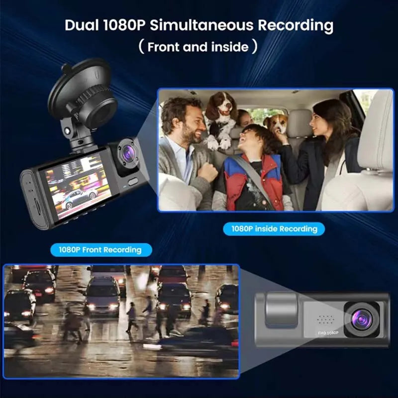 Dash Cam W/ IR Night Vision Loop Recording & 2" IPS Screen 1080P 3 Camera [CAR]