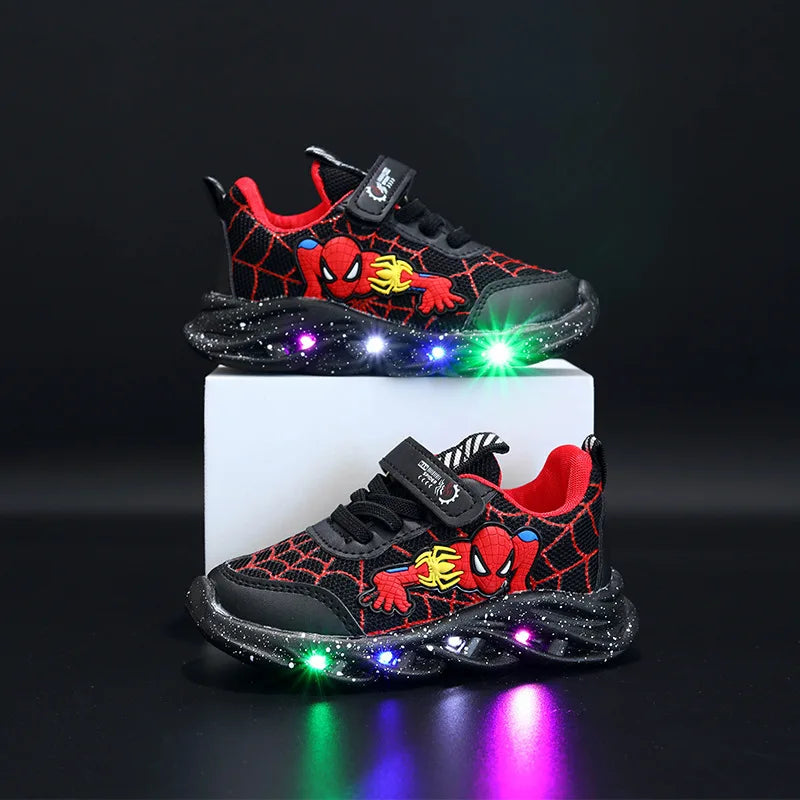 Disney LED Casual Sneakers Red Black For Spring Boys Mesh Outdoor Shoes Children Lighted Non-slip Shoes Size 21-30 [SHO]