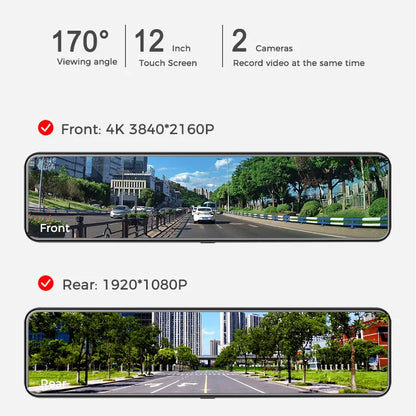 OBDPEAK H6 12" Car DVR 4K 3840*2160P Dash Cam WIFI GPS 415 Rear View Mirror 1080P Car Camera Video Recorder Park Monitor [CAR]