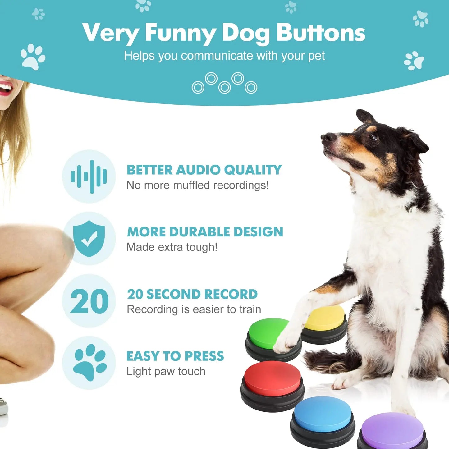 Voice Recording Button Pet Toys Dog Buttons for Communication Pet Training Buzzer Recordable Talking Button Intelligence Toy [PET]