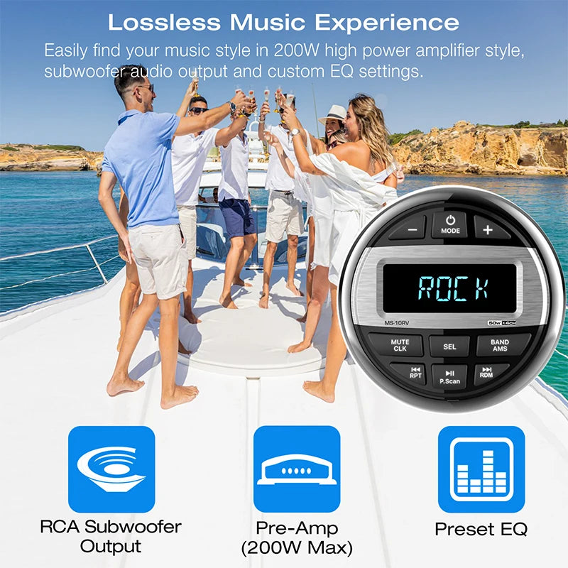 AKAMATE Boat Media MP3 Player Marine Stereo Waterproof Bluetooth Audio Radio FM AM Receiver for UTV ATV SPA RZR [MRN]