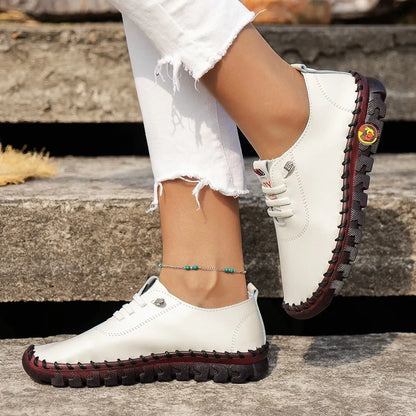 2022 New Spring Casual Women Shoes Platform Loafers 2022 Lace Up Leather Flats Slip-On Mom Shoe Mujer Zapatos Chaussure Femme [SHO]