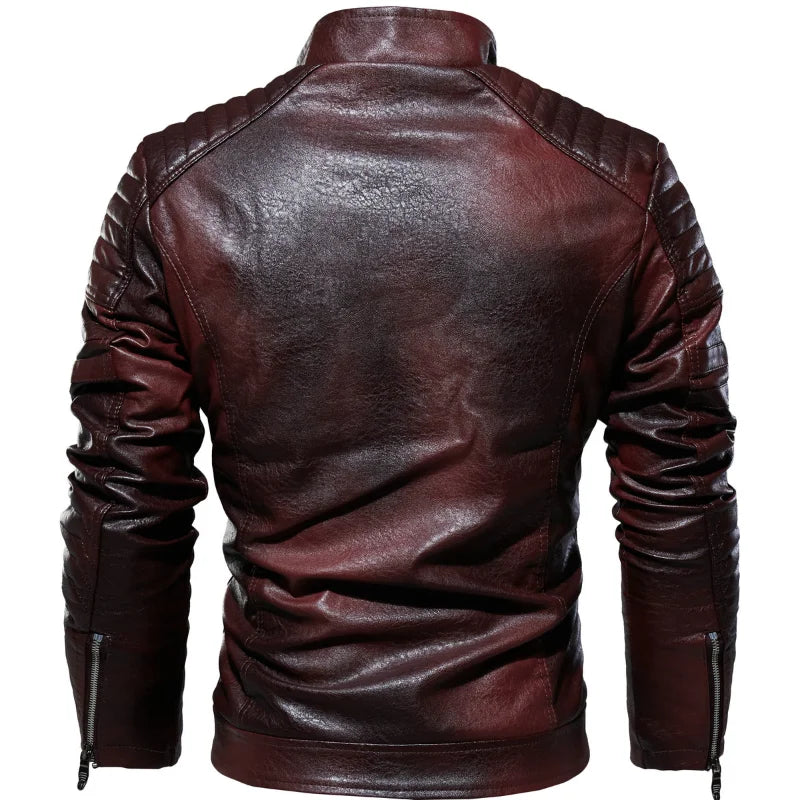 Men's Leather Jacket Men's Winter Fleece Men's Stand Collar Biker Casual Windproof Slim Fit Jacket Fleece Leather Jacket [MEN]