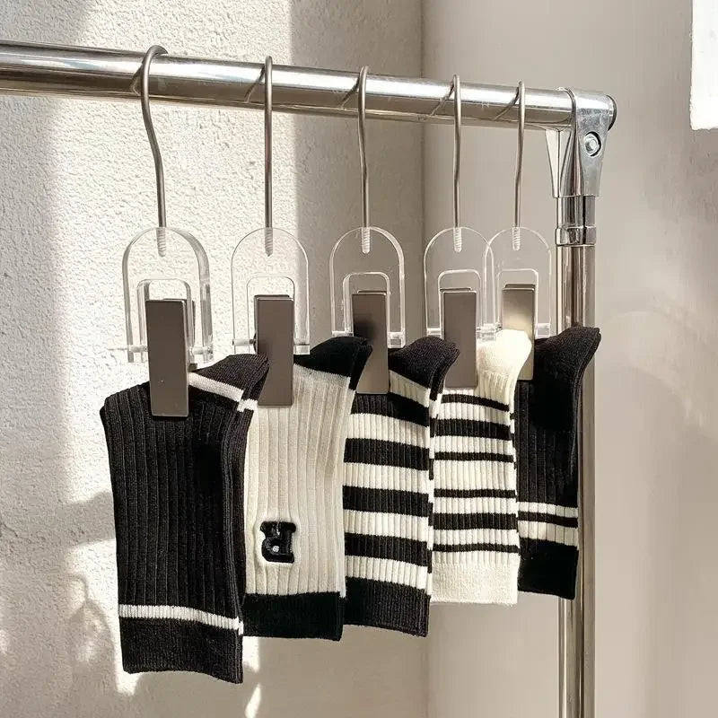 Women Socks Autumn Simple Casual Black White Striped Pile Socks For Girls Breathable Middle Tube Letter Embroidery Cotton Soft [SOX]