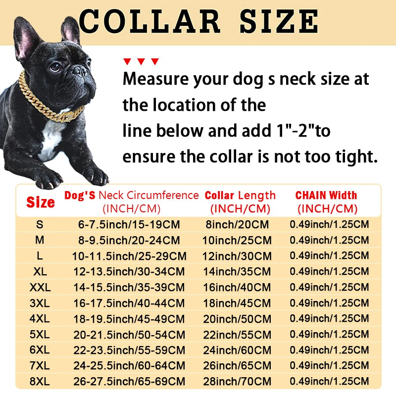 Dog Chain Diamond Cuban Collar Walking Metal Chain Collar with Design Secure Buckle, Pet Cat Cuban Collar Jewelry Accessories [PET]