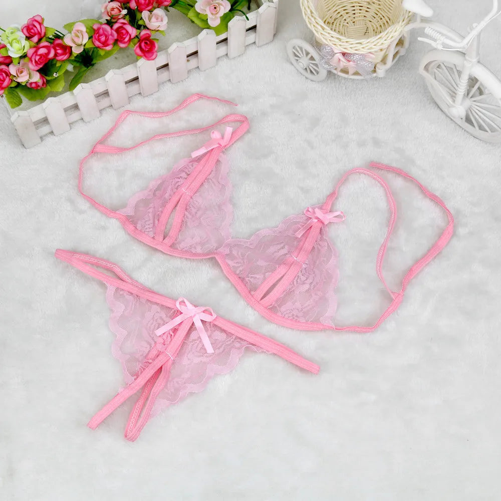 Lace Hollow Out Underwear Bra Set Sexy Lingerie Sex Sleepwear G-string Bra Suit Femme Lingerie Set Pajamas Erotic Clothing  [BRA]