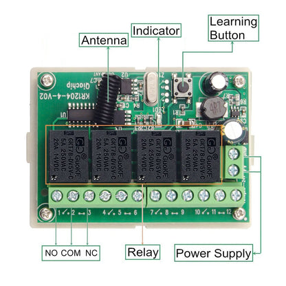 QIACHIP 433.92Mhz DC 6V 12V 24V 10A 4CH Relay Module Receiver EV1527 Wireless Remote Control Switch 433Mhz for DC Motor DIY [HAP]