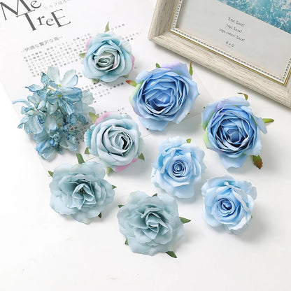 5Pcs Mix Blue Artificial Flowers Head For Wedding Decoration Home Decor DIY Birthday Letters Christmas Wreath Crafts Fake Flower [FLW]