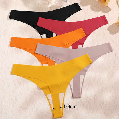 FINETOO 3PCS Seamless Thong Women Ice Silk T-back Intimate Solid Breathable Crotch Briefs Sexy Tanga Multiple 10 Color Lingerie [UND]