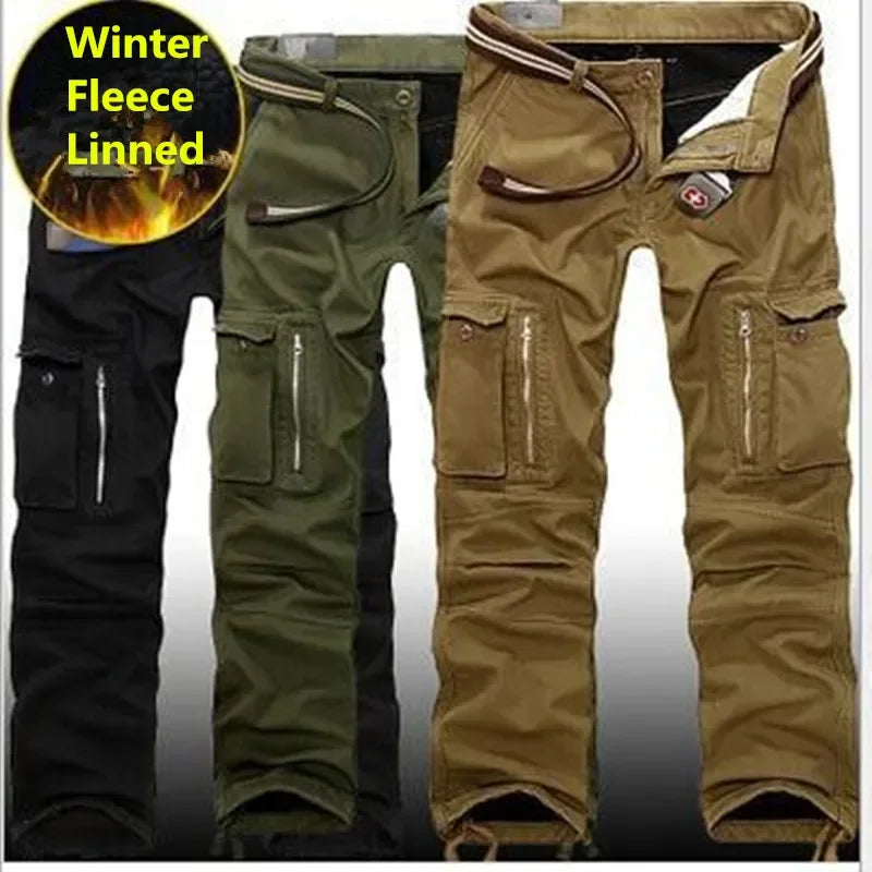 Men's Cargo Pants Winter Plus Fleece Thick Warm Pants Male Double Layer Many Pocket Casual Military Baggy Tactical Trousers Male [MEN]