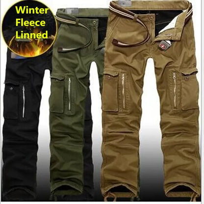 Men's Cargo Pants Winter Plus Fleece Thick Warm Pants Male Double Layer Many Pocket Casual Military Baggy Tactical Trousers Male [MEN]