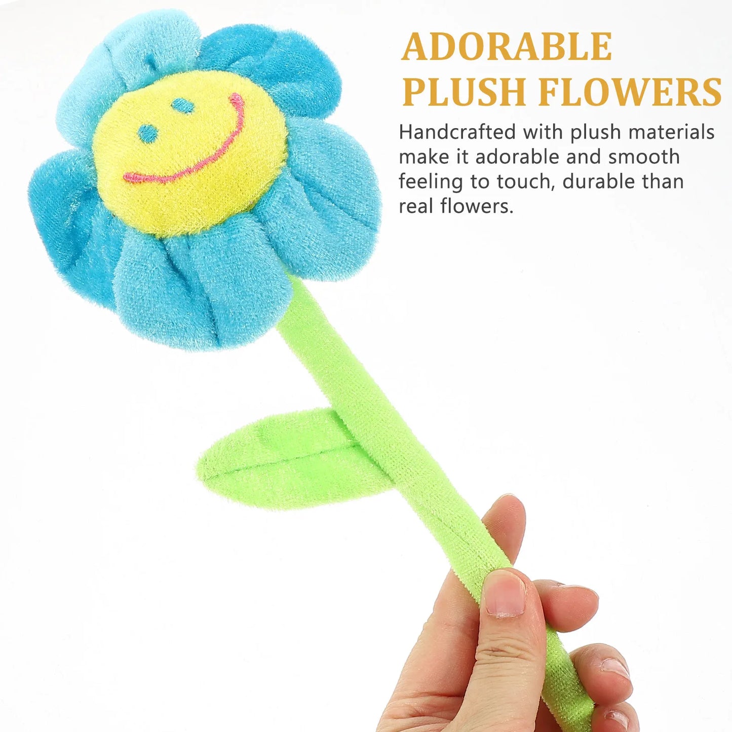 10 Pcs Cartoon Plush Sun Flower with Bendable Stems Smile Face Stuffed Toy Women Baffle Plush Child Artificial Flowerbed [FLW]