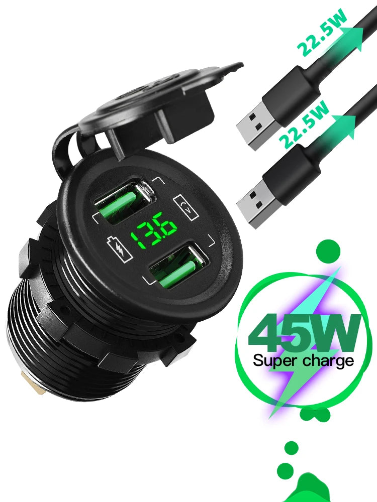 45W Dual USB Car Charger Socket 12V 4.2A Power Outlet Voltmeter Cigarette Socket Lighted Multifunction Panel Boat Marine Truck [MRN]