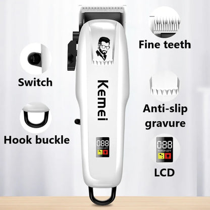 Kemei Hair Trimmer Electric Hair Clipper for Men Cordless Barber Trimmer Professional hair cutting machine USB rechargeable LCD [HAP]