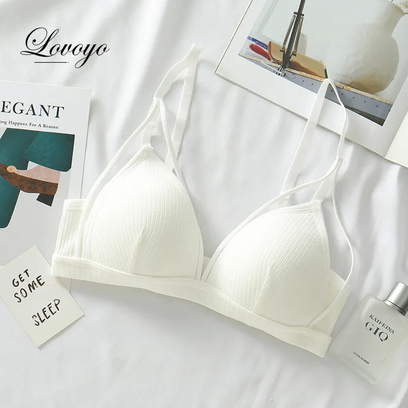 Sexy Women Bra Wire Free Brassiere Push Up Lingerie French Triangle Cup Bra Underwear Thread Top Female Intimates Bralette [BRA]