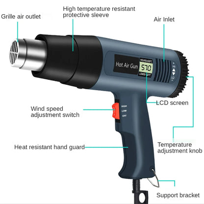 Industrial Heat Gun 2000W Hot Air Gun Air Dryer for Soldering Thermal Blower Shrink Wrapping Tools with 300PCS Wire Connectors [TOL]