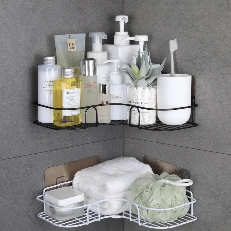 Bathroom Shelf Wall Mounted Corner Storage Shelves Shampoo Holder Cosmetic Rack Iron Shower Drain Basket Bathroom Organizer [CSM]