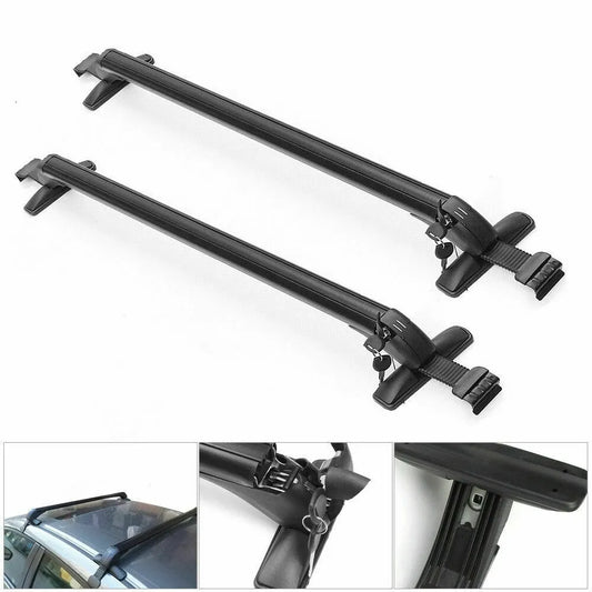 1 Pair Universal Vehicle Car Roof Mounting Rack Rail Bar Black Aluminum Luggage Carrier with Lock Top Car Rack [CAR]