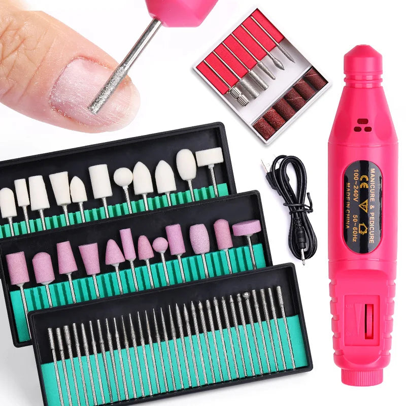 Portable Electric Nail Drill Machine Manicure Milling Cutter Set Nail Files Drill Bits Gel Polish Remover Tools [BEU]