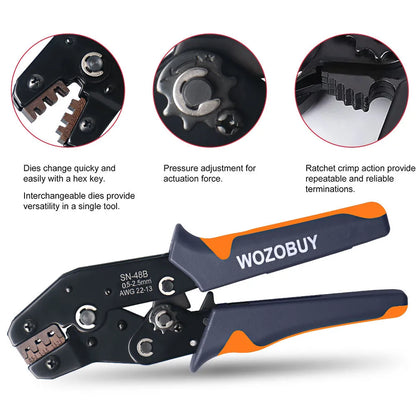 WOZOBUY SN-48B Pin Crimping Tools 2.8/4.8/6.3mm 22-13AWG Crimper 0.5-2.5 mm² for Car Terminals Sets Wire Electrical Hand Tools [HTO]