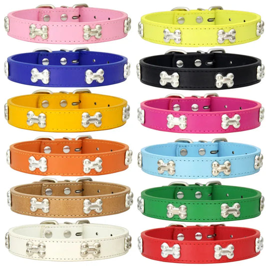 Bone Leather Durable Pet Dog Collars Puppy Pug Collars for Small Large Dog Chihuahua Cat Accessories Pet Collar for Small Dogs [PET]