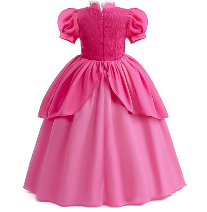 New Baby Girls Queen Peach Princess Dress Kids Cosplay Costume Children Birthday Carnival Party Outfit Stage Performance Clothes [COS]