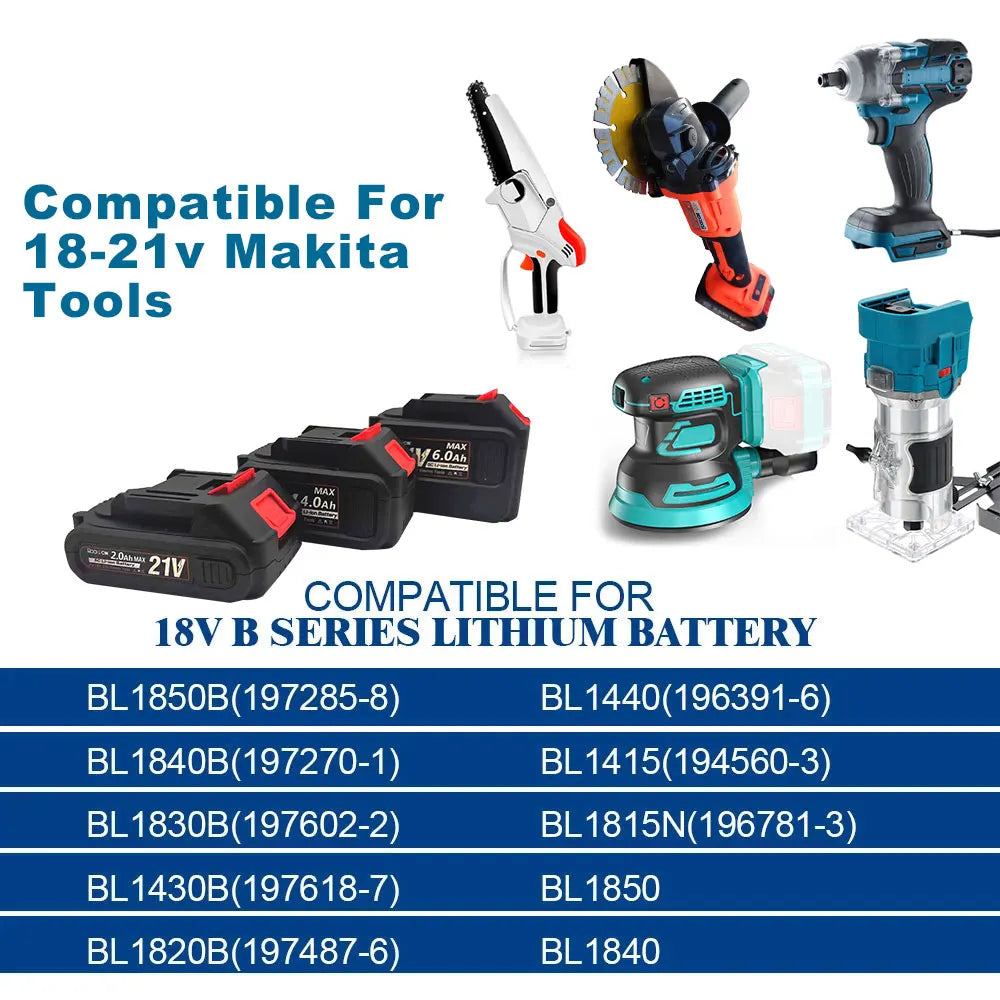 21v Rechargeable Battery, for 18v Makita Lithium Ion Battery interface,2Ah 4Ah 6Ah For Makita Electric Power Tool with EU Charger [BAT]