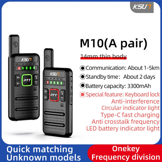 KSUT Portable Radio Walkie Talkie Ham Two Way Radio Station Small Thin UHF Professional Transceiver Wireless Device 2 Watt M10 [TEL]