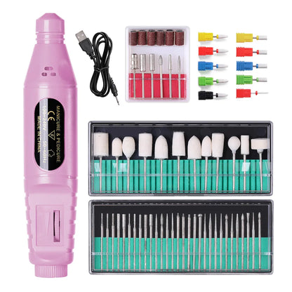 Portable Electric Nail Drill Machine Manicure Milling Cutter Set Nail Files Drill Bits Gel Polish Remover Tools [BEU]